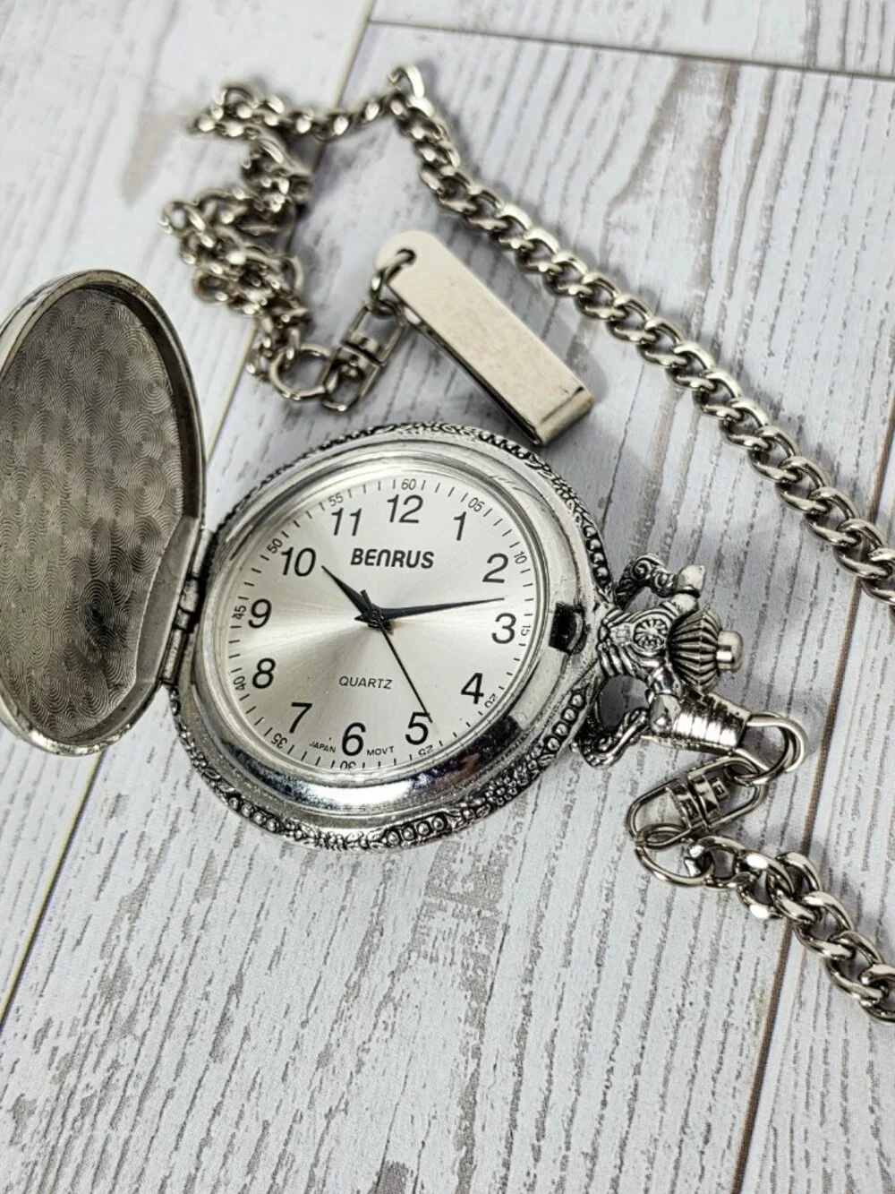 Vintage style Silver Tone Motorcycle Pocket watch Quartz Biker Chain Fob
